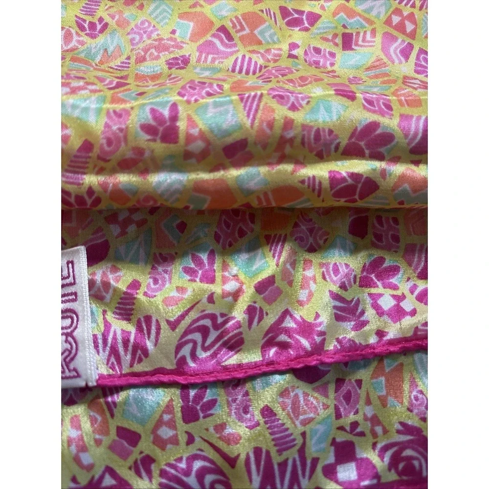 ACUTE Vintage Bright Pink Orange Multi Print Silk Rectangle Scarf